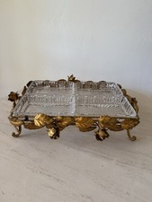 Vintage Italian Gilt Tole Rose 4 Glass Relish Vanity Tray Made Italy Hollywood picture