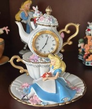 Rare Tokyo Disney Alice Dinah White Rabbit Teacup Desk Clock Collectible Ornamen picture