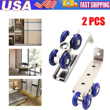2-Pack 4-Wheel Metal Sliding Track Door Rollers with Ball Bearings & Hangers picture