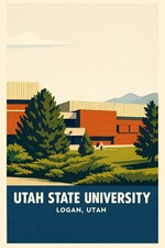 Utah State University Campus Poster - Vintage Style Deco 🏛️ - 24x36” - Premium picture