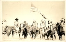 Billings MT Photog Crow Native American Indians American flag c1920 RPPC bhn picture
