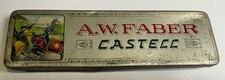 Vintage Metal Pencil Case AW Faber Castell Tin With Vintage Pencils Lot 1900s picture