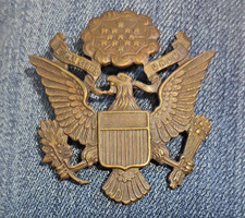 WWI WW1 AEF Officer's Cap Badge  PIN-BACK Variety UNUSUAL for Visor Hat picture