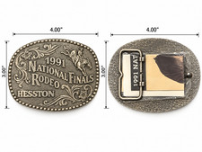 1991 Hesston National Finals Rodeo NFR Belt Buckle 4x3 NEW w/ Original Paperwork picture