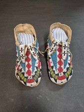 Antique Native American Beaded Hide Moccasins picture