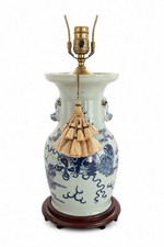 Vintage Or Antique Blue Chinese Export Double Handle Dragon Vase Lamp picture