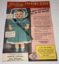 Vintage 1949 Schilling Promo Ad Color Poster FOR Talking Toy Doll WW2 AMVETS picture