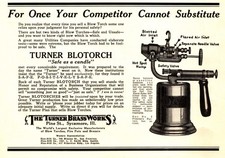 Original 1923 Turner Brass Works Blow Torch Print Ad / Advertisement (5in X 7) picture