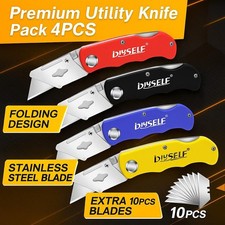 4 Pk Blade Razor Knife Box Cutter Folding Utility Knife Quick Extra10 Blades picture