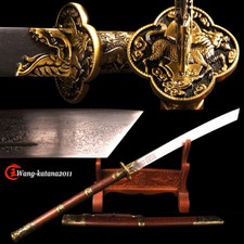 Handmade Rosewood Chinese Kangxi Emperor Dao Sharp Sword Folded Steel Broadsword picture