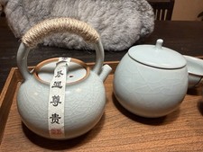 Premium Chinese Ru Kiln (Ruyao) Porcelain Tea Set – Teapot, Tea Caddy & 4 Cups picture