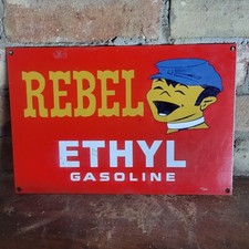OLD VINTAGE REBEL ETHYL GASOLINE PORCELAIN GAS PUMP METAL SIGN MOTOR OIL 12