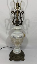 Vintage Phoenix Lamps Hand Blown French Iridescent Glass Table Lamp Gilt Prisms picture