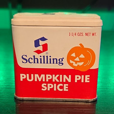 Vintage Schilling Pumpkin Pie Spice 1-1/4 oz Tin Can, Spices & Extracts Theme picture