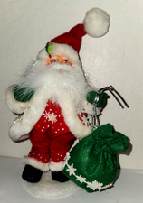 Annalee Christmas Standing Santa With Green Snowflake Bag 11