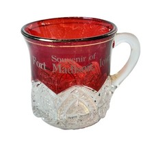 FORT MADISON IA IOWA Ruby Red Flash Souvenir Glass Antique Trinket CUP Mug picture