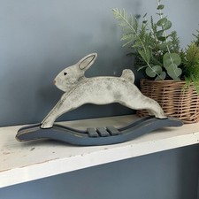 VTG Rustic Wood Hand Painted Primitive Folk Art Rocking Horse Bunny Rabbit 16