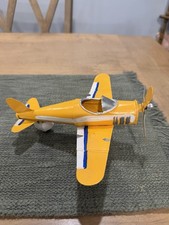 Handmade Metal Airplane Model Yellow Blue Propeller Vintage Style Aviation Decor picture