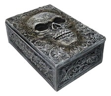 Secrets Of The Macabre Vintage Gothic Tooled Floral Skull Decorative Jewelry Box picture