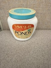 Vintage Pond’s Cold Cream Milk Glass Jar Aqua Lid 13.4oz Full Display picture
