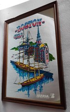 Vintage Iberia Airlines Boston USA Bar Mirror Sign Art Lux Spain Travel Agency picture