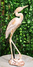 Large Marine Majestic Heron In Reeds Distressed Faux Wood Finish Sculpture 24