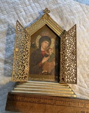 Vintage Magnificent Ornate Bronze Framed Catholic Icon Our Lady Perpetual Help picture