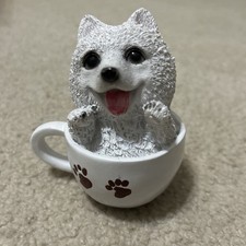 American Eskimo Dog Figurine - Teacup American Eskimo Dog Desktop Ornament picture