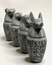 Authentic Ancient Egyptian Antiquities 4 Canopic Jars with With Hieroglyphics BC picture
