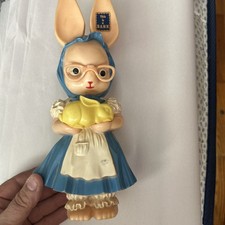Vintage Knickerbocker Bunny Bank Girl, 1950s Plastic Coin Bank, Nursery Decor picture
