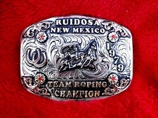 RODEO TEAM ROPING TROPHY CHAMPIONSHIP BUCKLE☆RUIDOSA NEW MEXICO☆1979☆RARE☆88 picture