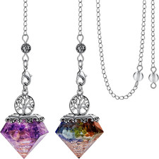 2pc 7 Chakra Amethyst Crystal Pendulum Set Dowsing Divination Reiki Wicca Gift picture