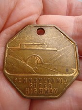 Vintage 1946 Pennsylvania Super Highway Turnpike Keychain Token Metal Fob Charm picture