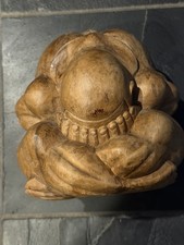 Vintage Weeping Buddha Hand Carved Wood Sculpture (Big and Heavy) 8x8x8 and 5lbs picture