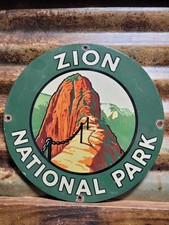 VINTAGE ZION NATIONAL PARK PORCELAIN SIGN RARE OLD UTAH HIKING ANGELS LANDING picture