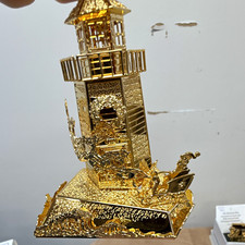 Danbury Mint 1998 Gold Christmas Ornament Lighthouse Hanging Metal Vintage picture