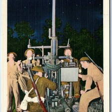 c1940s WWII US Army Anti Aircraft Gun Action Night Linen Postcard Signal Corps picture