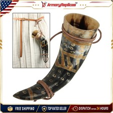 Viking Drinking Horn Norman Leather Holder - Fire Burned Snakeskin Design picture