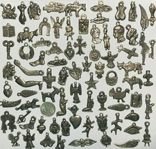 100 Milagro Charms Mexican Folk Art DARK Antique SILVER/BLACK Exvoto Retablo picture