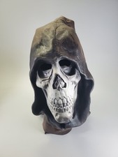Vintage 1998 Halloween Distortions Unlimited Grim Reaper Skull Hooded Latex Mask picture
