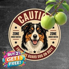 Australian Shepherd Security Sign Round Guard Dog Guard Metal Plaque 8x8 picture