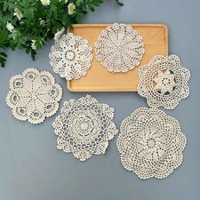 6Pcs/Lot 6-10inch Vintage Hand Crochet Lace Doilies Round Placemats Flower Doily picture
