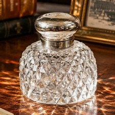 Nice Large Mappin & Webb Antique Sterling Silver Cut Crystal Desk Inkwell picture