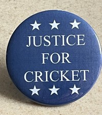 Justice For Cricket Pin-Back Button. 2 1/4 inches. SHIPS FREE picture