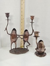 Vintage 1970s Cast Iron Frog Candlestick Holder Double And Single Frogs Dancing picture