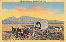 Postcard NV: Desert Prospector and Covered Wagon, Nevada, Linen picture