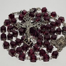Vintage Sterling Silver 925 Rosary Faceted Red glass garnet beads 20 inch picture