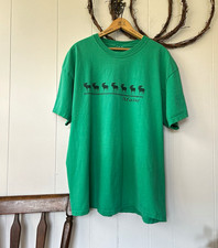 Vintage 90s Maine Moose Pattern Graphic T-Shirt Large Green New England Grunge picture