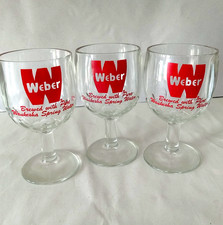 Set of 3 Vintage WEBER Thumbprint Glass Beer Glasses Goblets Advertising Logo picture