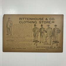 RITTENHOUSE & CO. CLOTHING STORE  1905 MENS FASHION TRADE CARD FRENCHTOWN, NJ picture